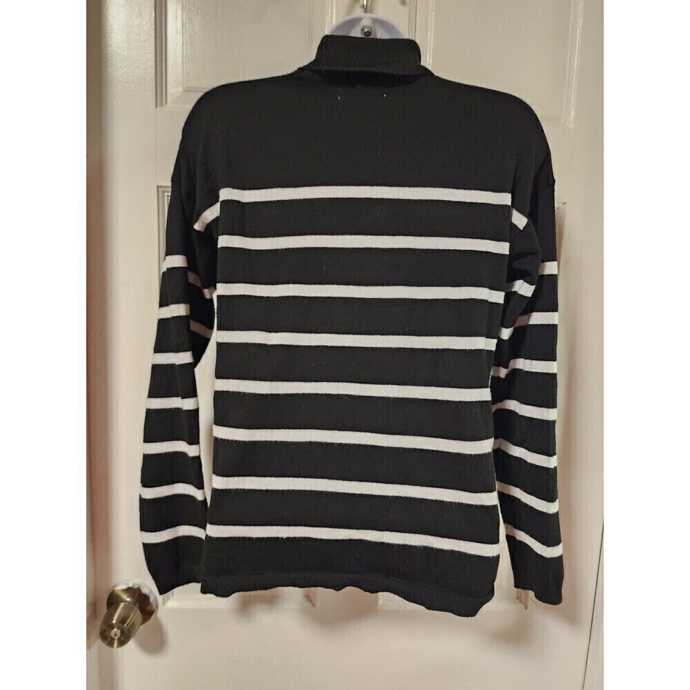 Primark Women's Fitted Long Sleeve Turtleneck Top Black and White - Picture 6 of 8